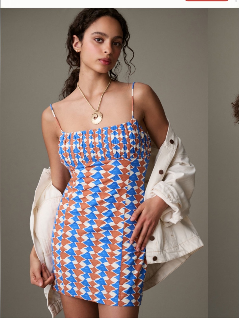 Maeve Blue and White Geometric Mini Dress